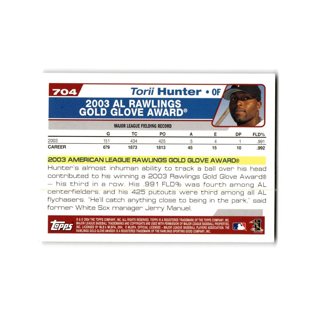 Torii Hunter 2004 Topps #704 Minnesota Twins Baseball Card NM