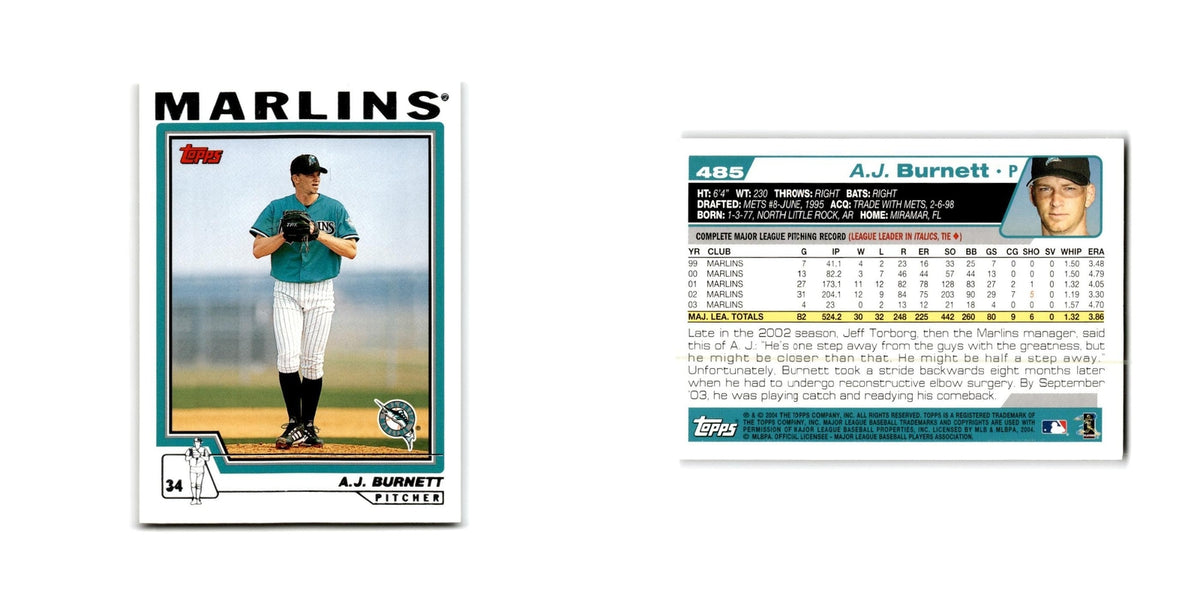 A.J. Burnett 2004 Topps #485 Florida Marlins Baseball Card NM