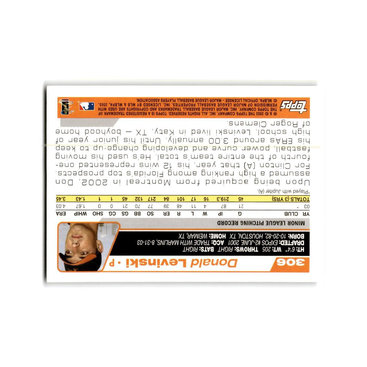 Donald Levinski Rookie 2004 Topps #306 Baltimore Orioles Baseball Card NM