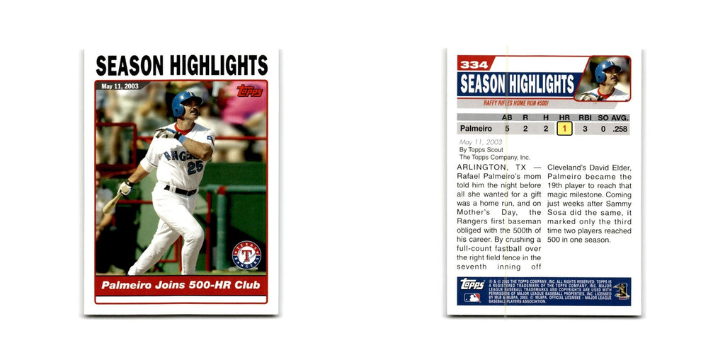Rafael Palmeiro 2004 Topps #334 Texas Rangers Baseball Card NM
