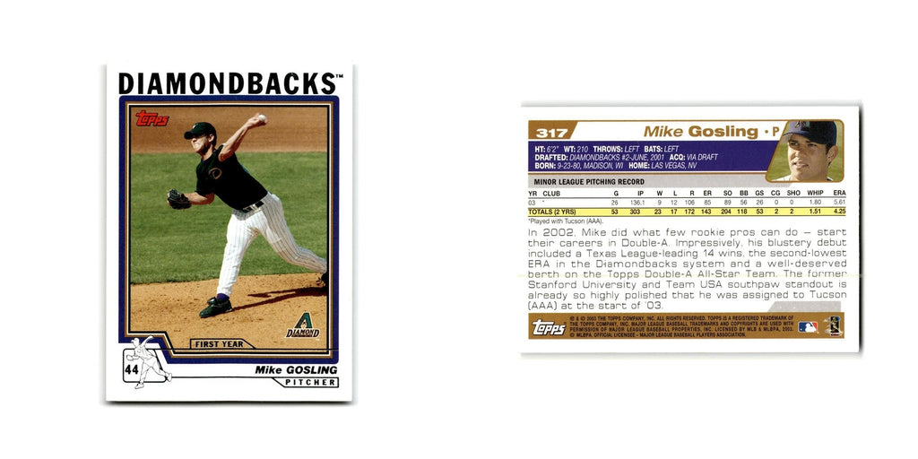 Mike Gosling Rookie 2004 Topps #317 Arizona Diamondbacks Baseball Card NM