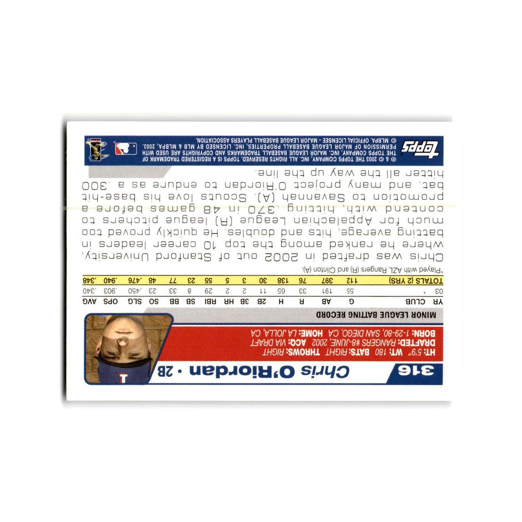 Chris O'Riordan Rookie 2004 Topps #316 Texas Rangers Baseball Card NM