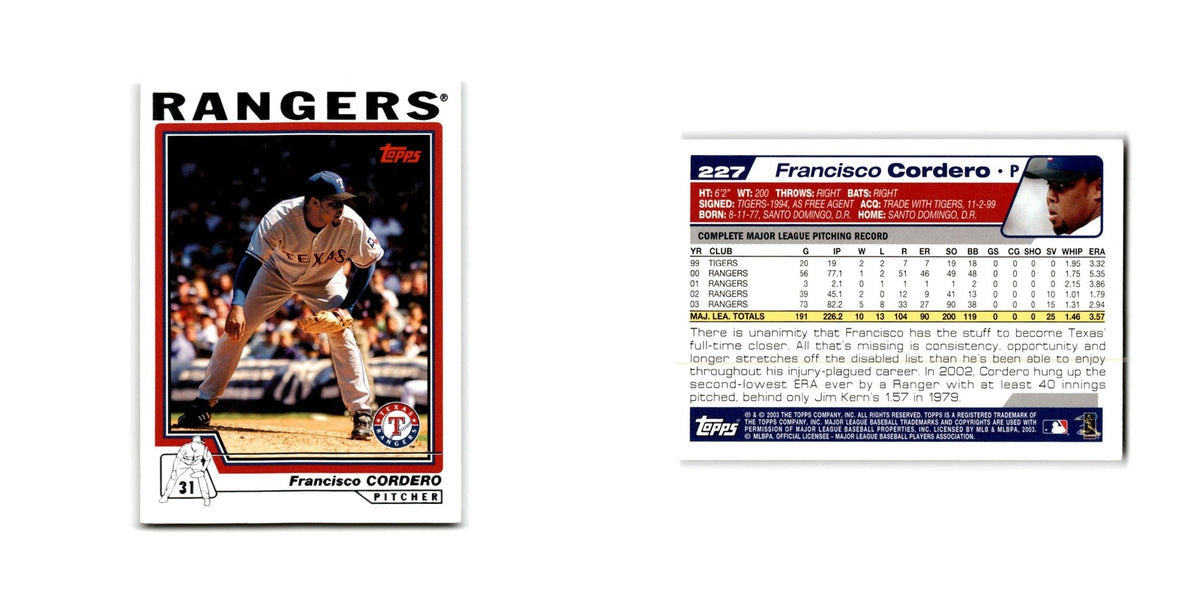 Francisco Cordero 2004 Topps #227 Texas Rangers Baseball Card NM