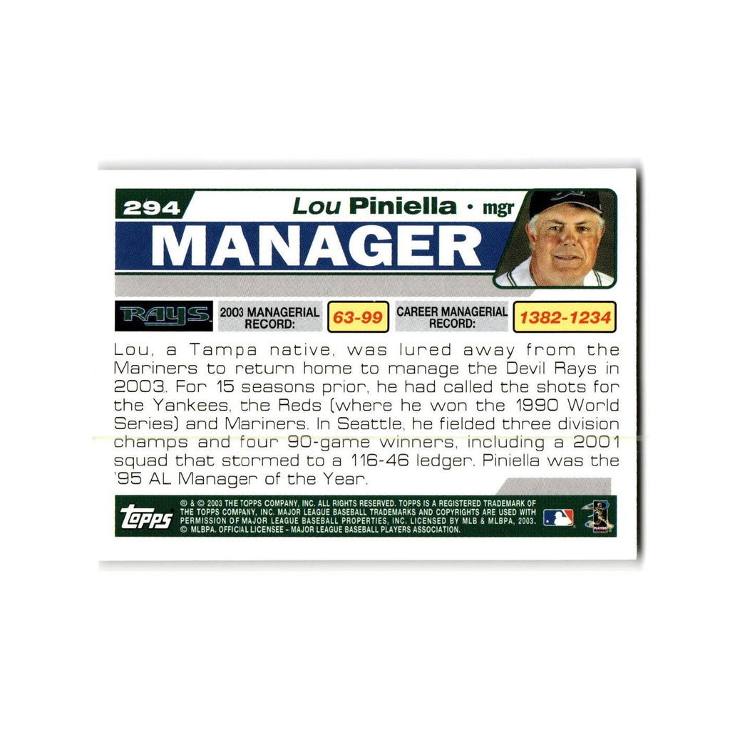 Lou Piniella 2004 Topps #294 Tampa Bay Devil Rays Baseball Card NM