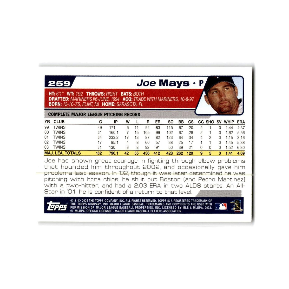 Joe Mays 2004 Topps #259 Minnesota Twins Baseball Card NM