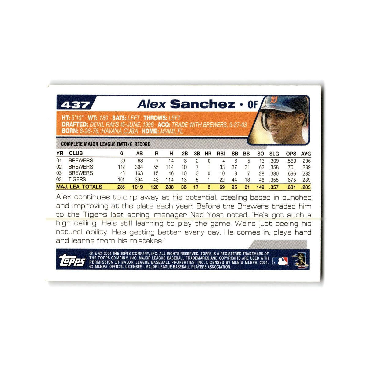 Alex Sanchez 2004 Topps #437 Detroit Tigers Baseball Card NM