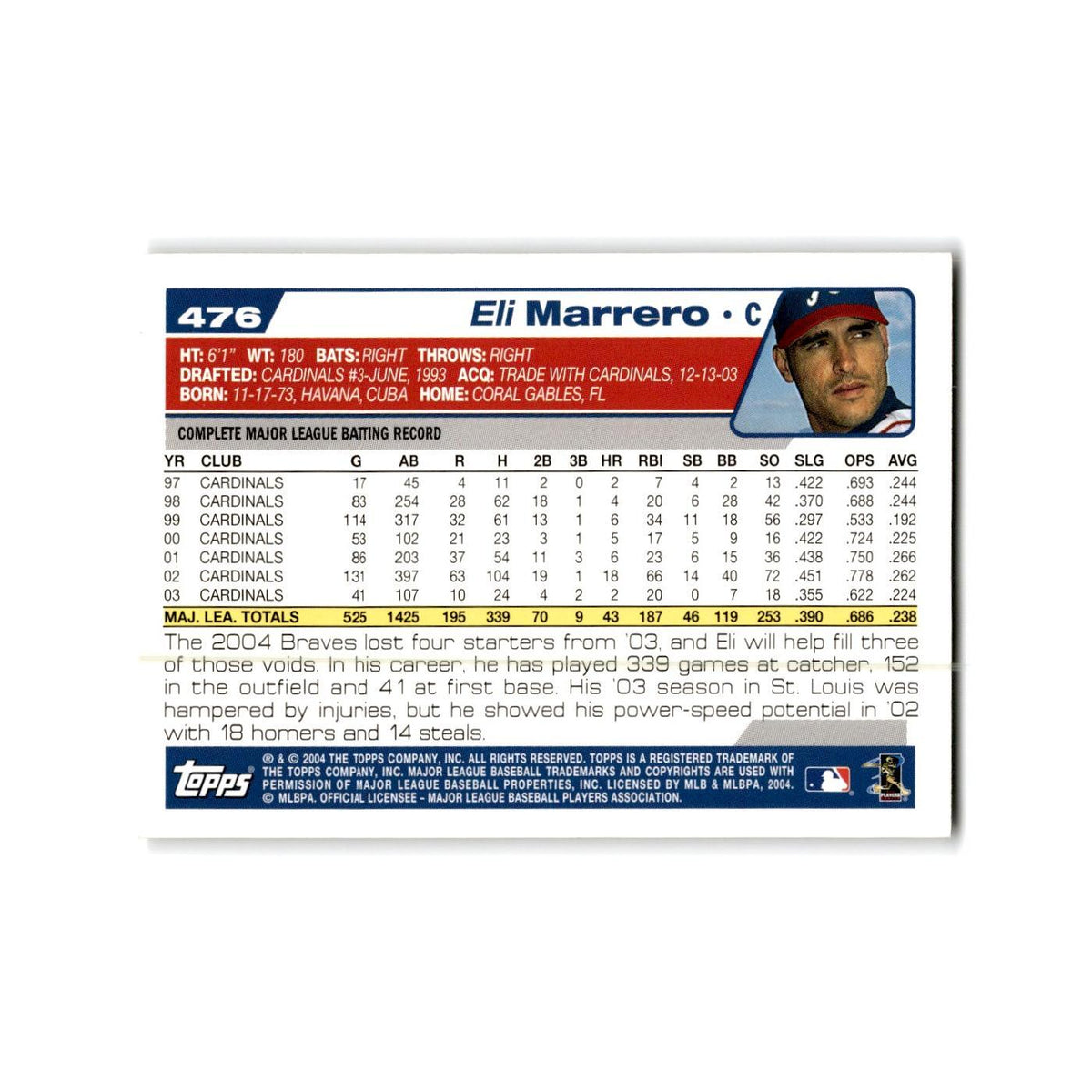 Eli Marrero 2004 Topps #476 Atlanta Braves Baseball Card NM