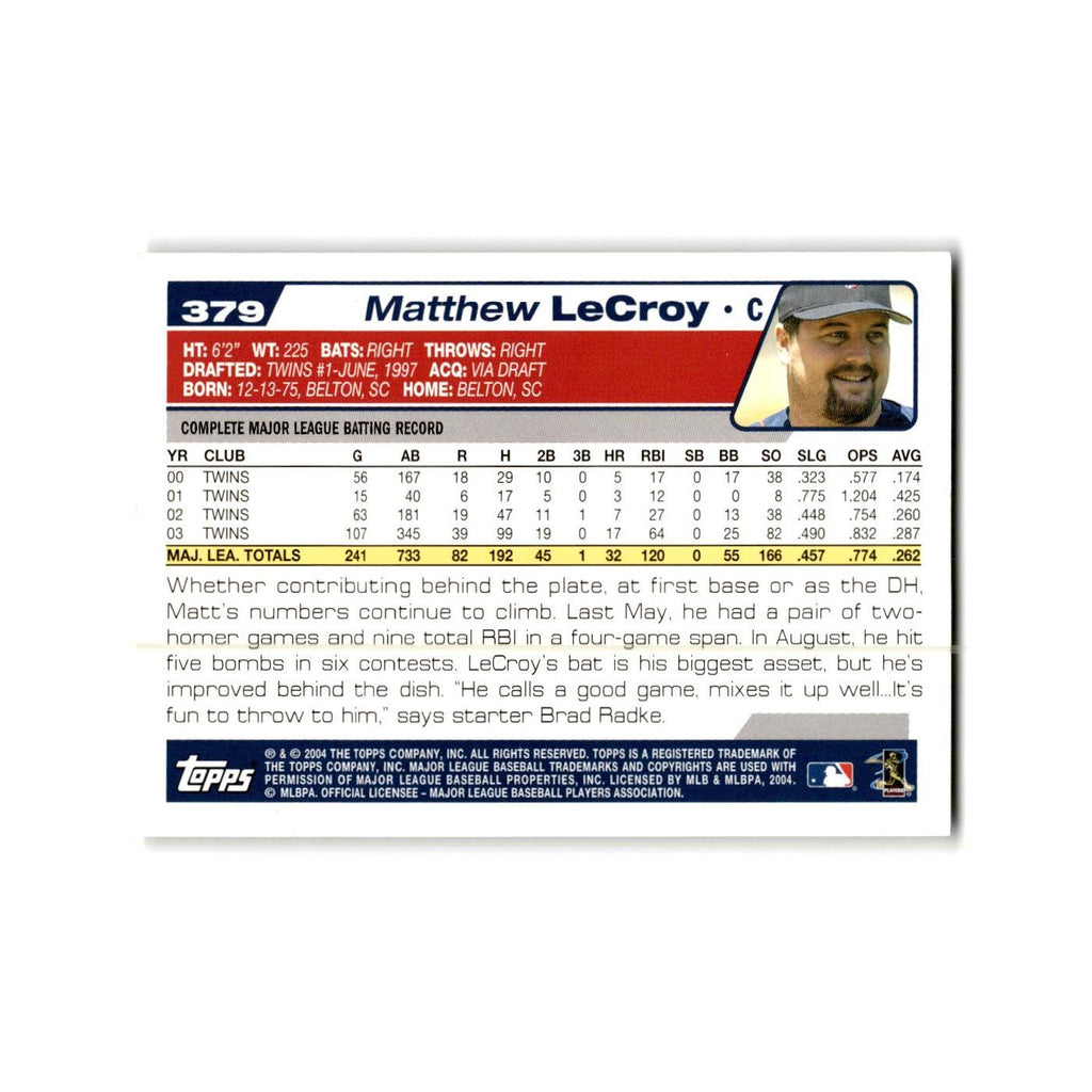 Matt LeCroy 2004 Topps #379 Minnesota Twins Baseball Card NM
