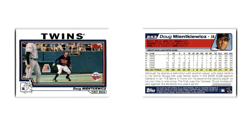Doug Mientkiewicz 2004 Topps #243 Minnesota Twins Baseball Card NM