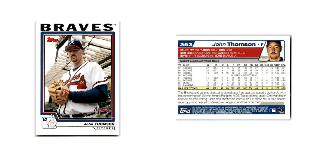 John Thomson 2004 Topps #393 Atlanta Braves Baseball Card NM