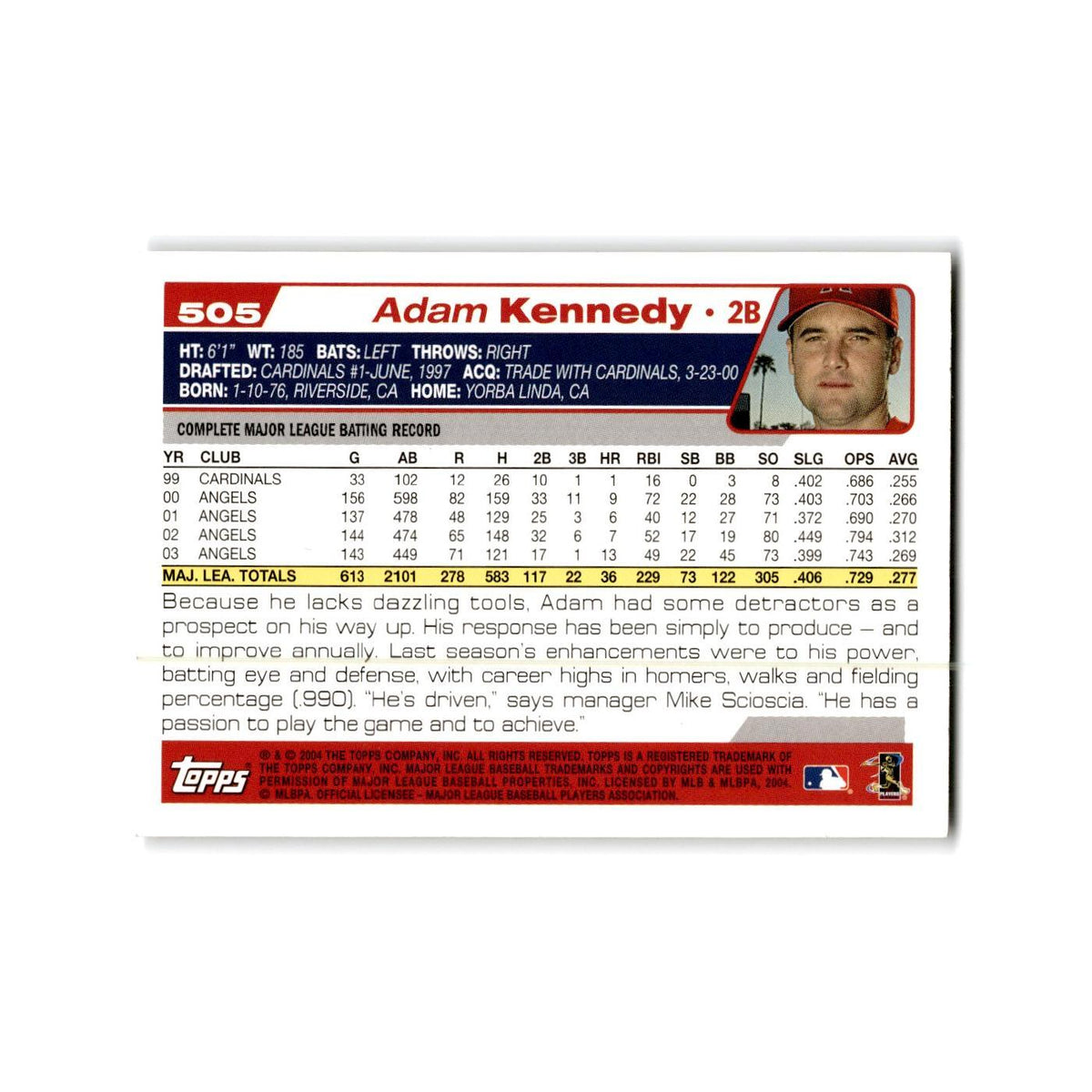 Adam Kennedy 2004 Topps #505 Anaheim Angels Baseball Card NM