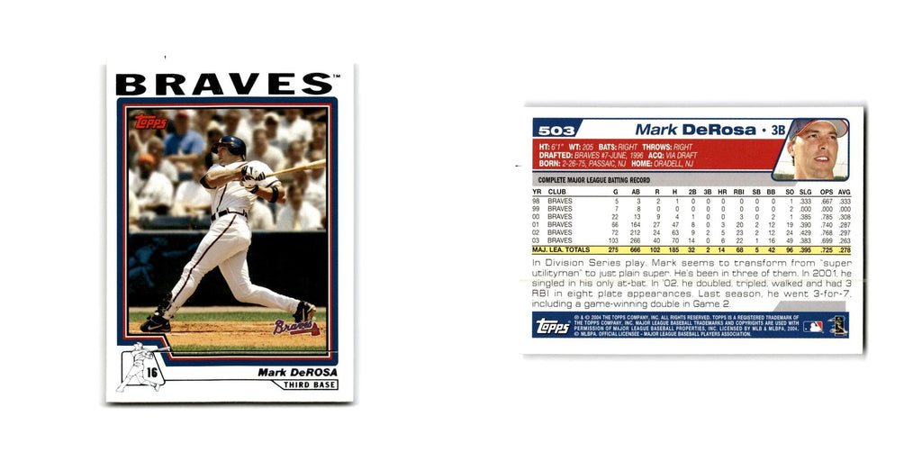 Mark DeRosa 2004 Topps #503 Atlanta Braves Baseball Card NM