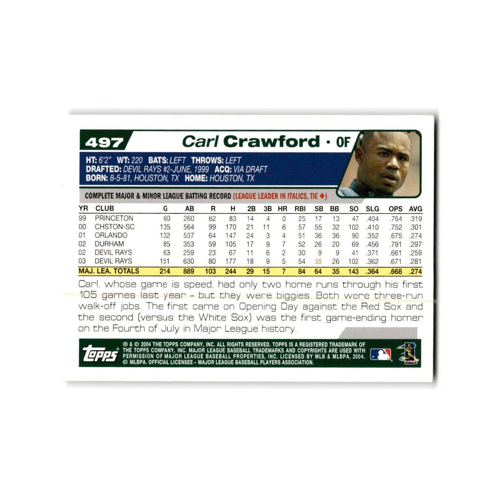 Carl Crawford 2004 Topps #497 Tampa Bay Devil Rays Baseball Card NM