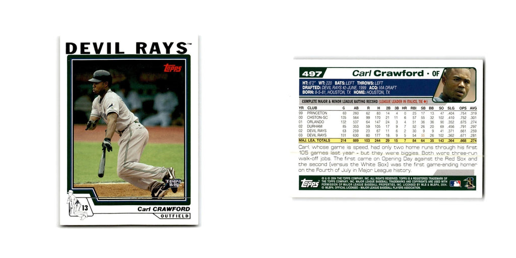 Carl Crawford 2004 Topps #497 Tampa Bay Devil Rays Baseball Card NM