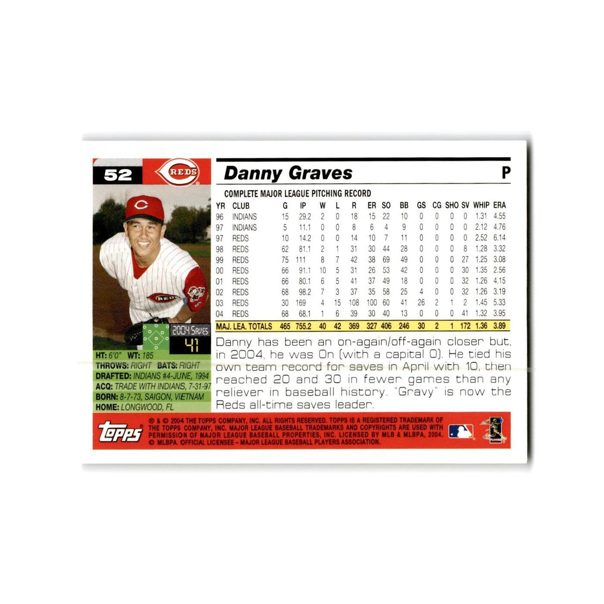 Danny Graves 2005 Topps #52 Cincinnati Reds Baseball Card NM