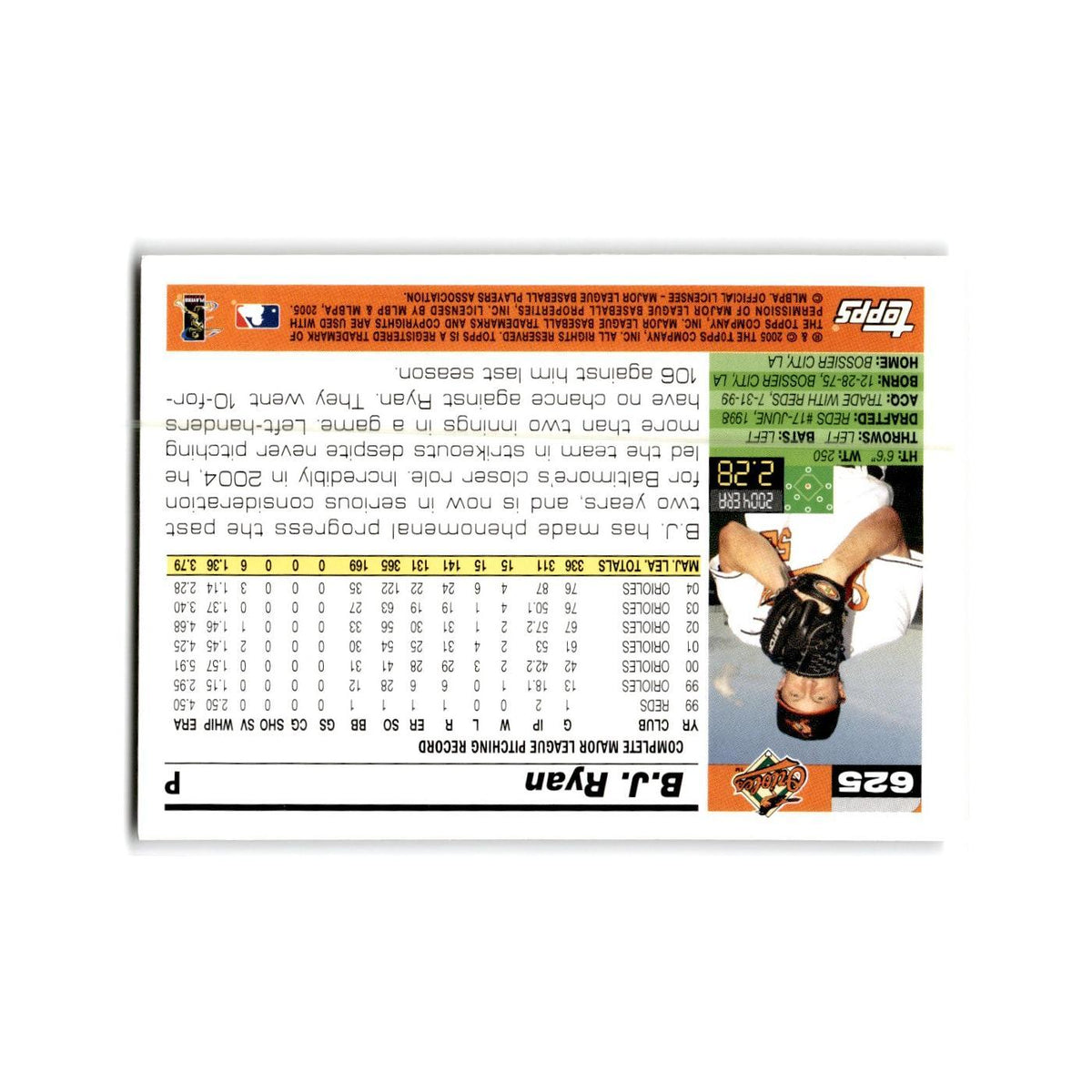 B.J. Ryan 2005 Topps #625 Baltimore Orioles Baseball Card NM