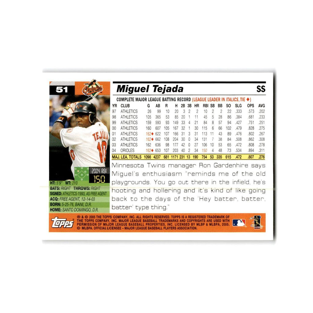 Miguel Tejada Opening Day 2005 Topps #51 Baltimore Orioles Baseball Card NM