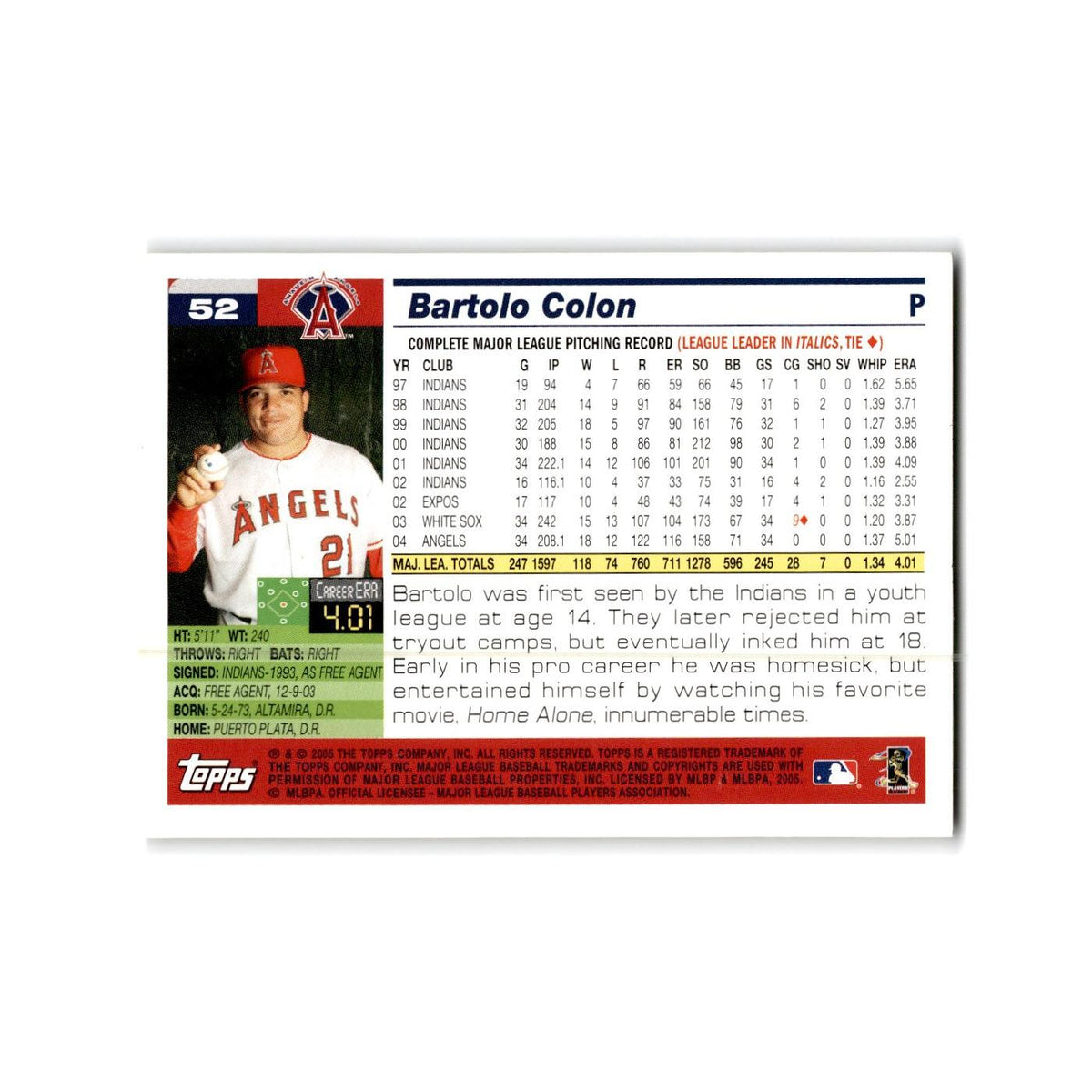 Bartolo Colon Opening Day 2005 Topps #52 Anaheim Angels Baseball Card NM
