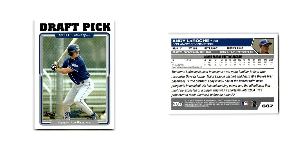 Andy LaRoche Rookie 2005 Topps #687 Los Angeles Dodgers Baseball Card NM