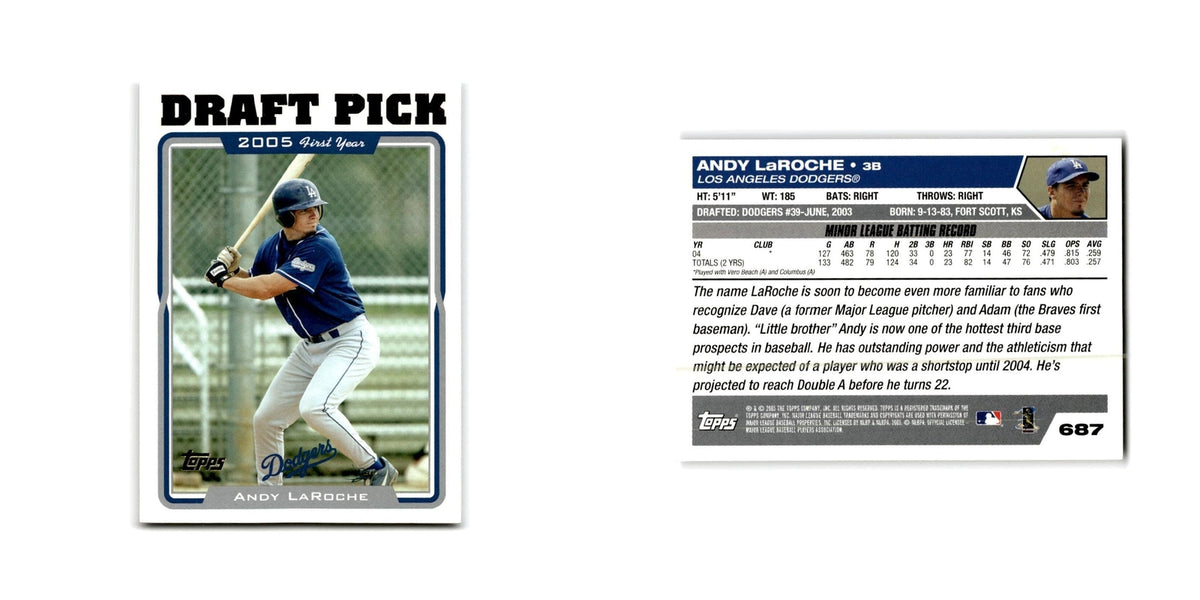 Andy LaRoche Rookie 2005 Topps #687 Los Angeles Dodgers Baseball Card NM