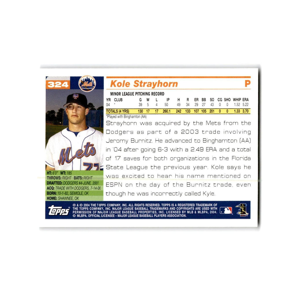 Kole Strayhorn Rookie 2005 Topps #324 New York Mets Baseball Card NM