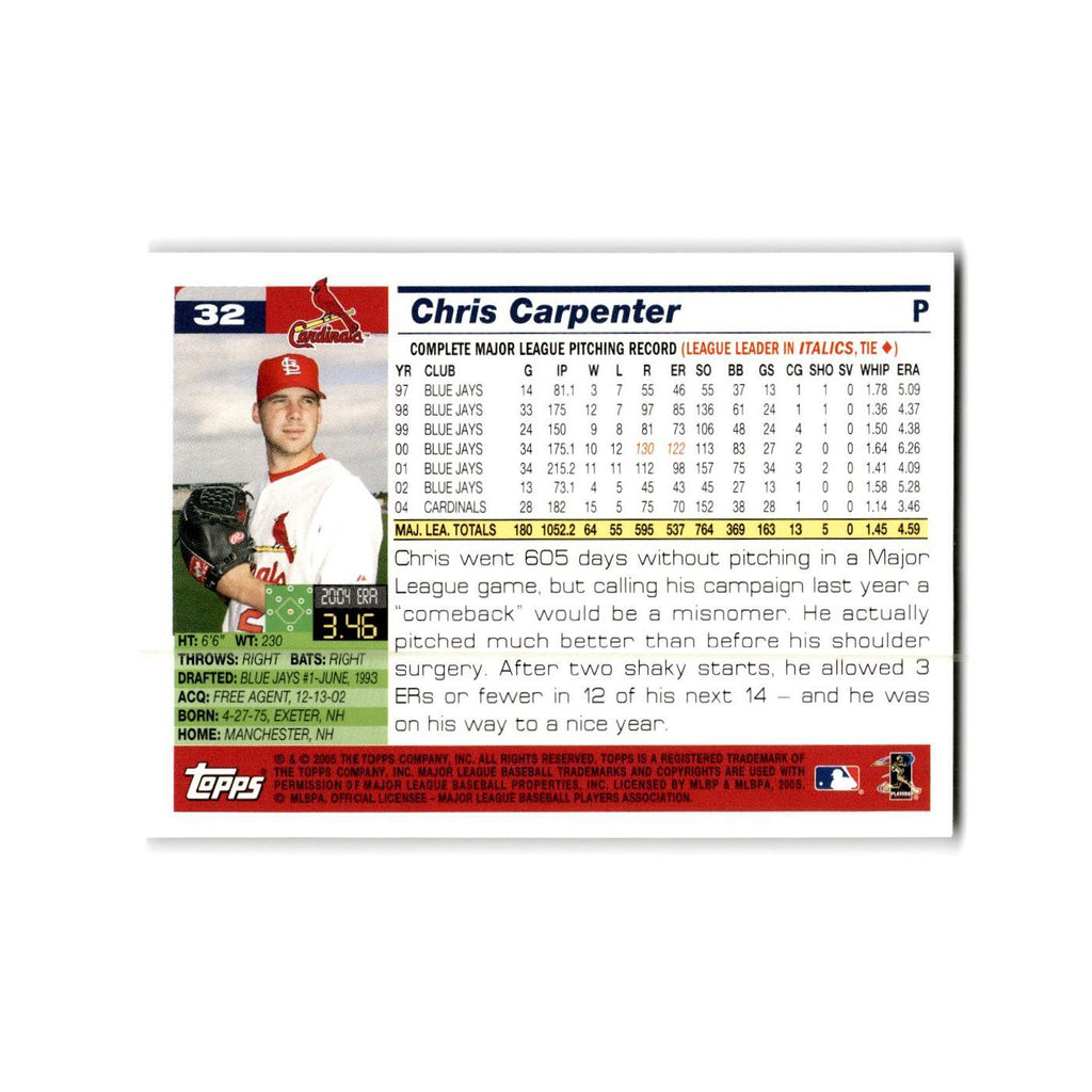 Chris Carpenter Opening Day 2005 Topps #32 St. Louis Cardinals Baseball Card NM