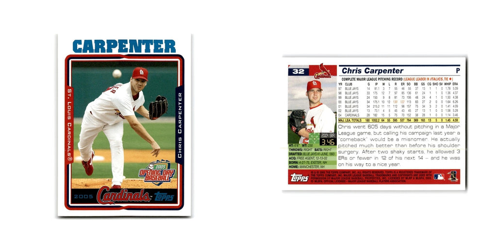 Chris Carpenter Opening Day 2005 Topps #32 St. Louis Cardinals Baseball Card NM