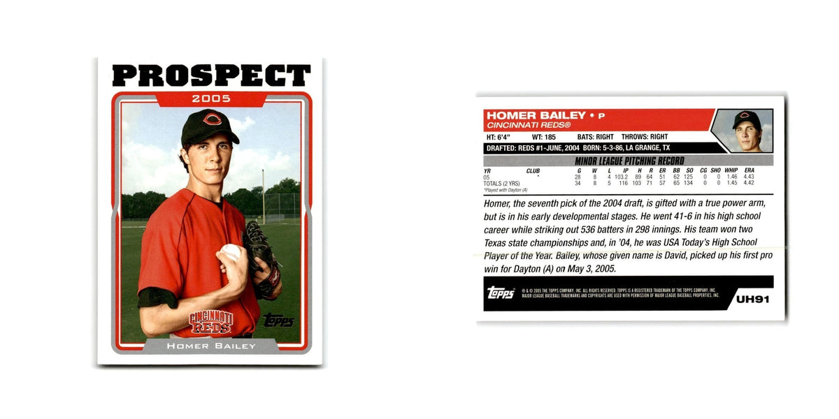 Homer Bailey Rookie 2005 Topps #UH91 Cincinnati Reds Baseball Card NM