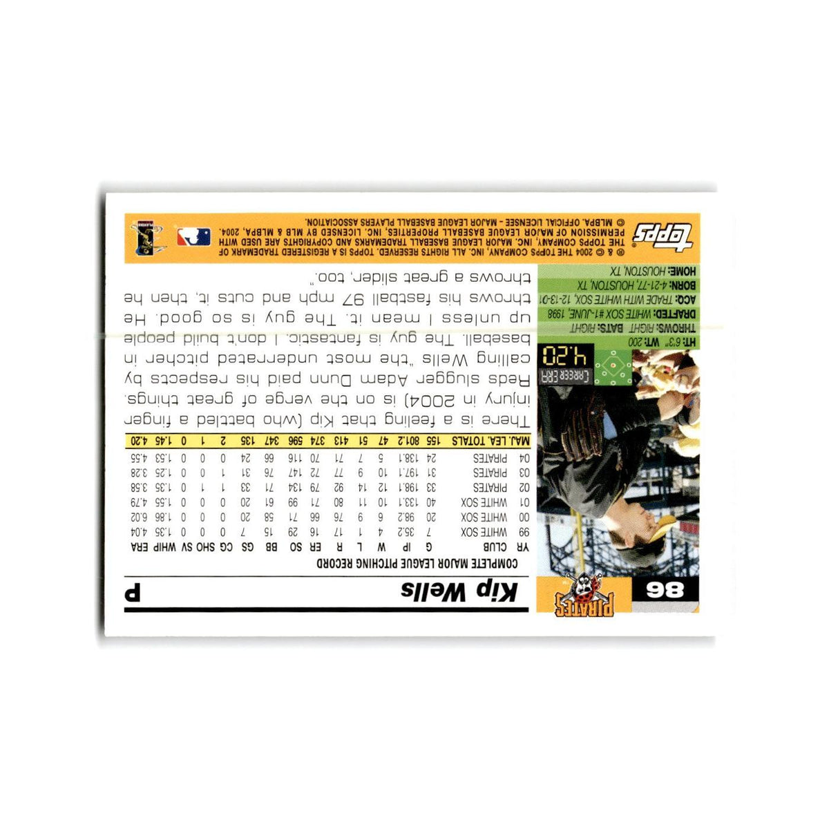 Kip Wells 2005 Topps #86 Pittsburgh Pirates Baseball Card NM