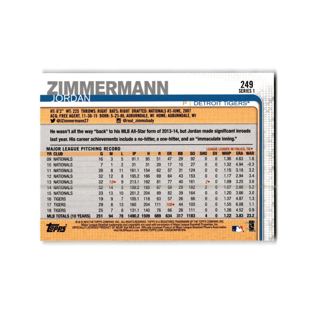 Jordan Zimmermann 2019 Topps #249 Detroit Tigers Baseball Card NM