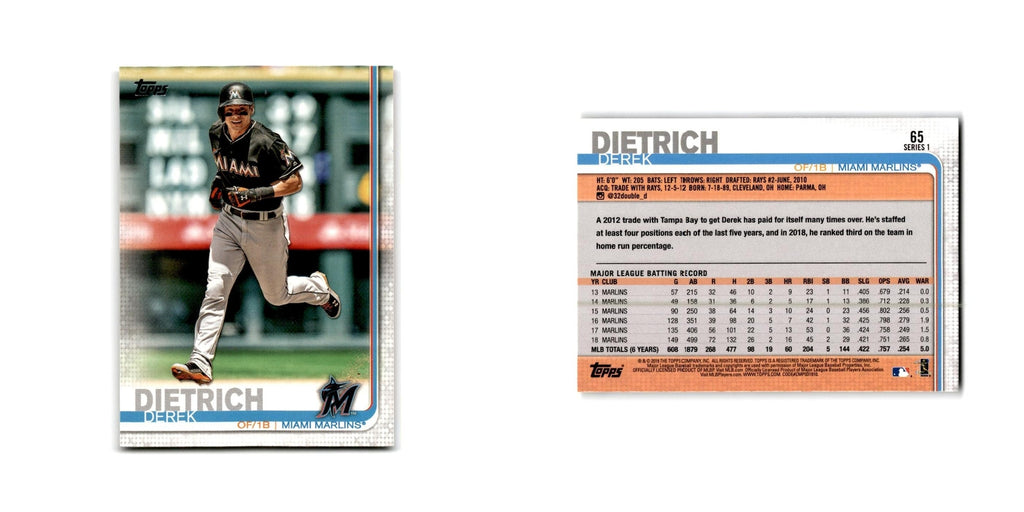Derek Dietrich 2019 Topps #65 Miami Marlins Baseball Card NM