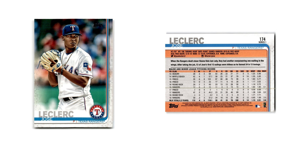Jose Leclerc 2019 Topps #174 Texas Rangers Baseball Card NM