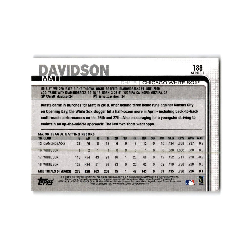 Matt Davidson 2019 Topps #188 Chicago White Sox Baseball Card NM
