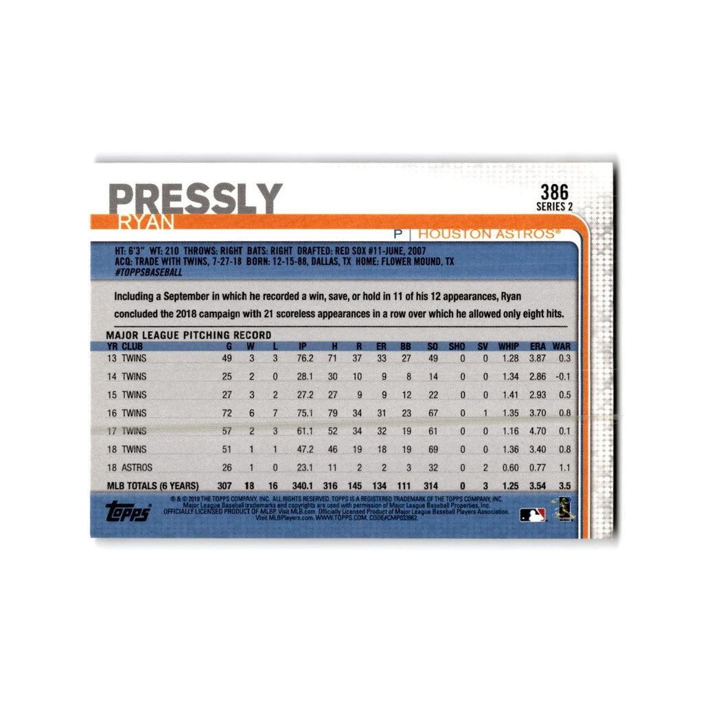 Ryan Pressly 2019 Topps #386 Houston Astros Baseball Card NM