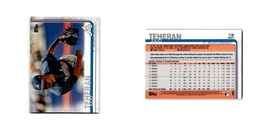 Julio Teheran 2019 Topps #118 Atlanta Braves Baseball Card NM