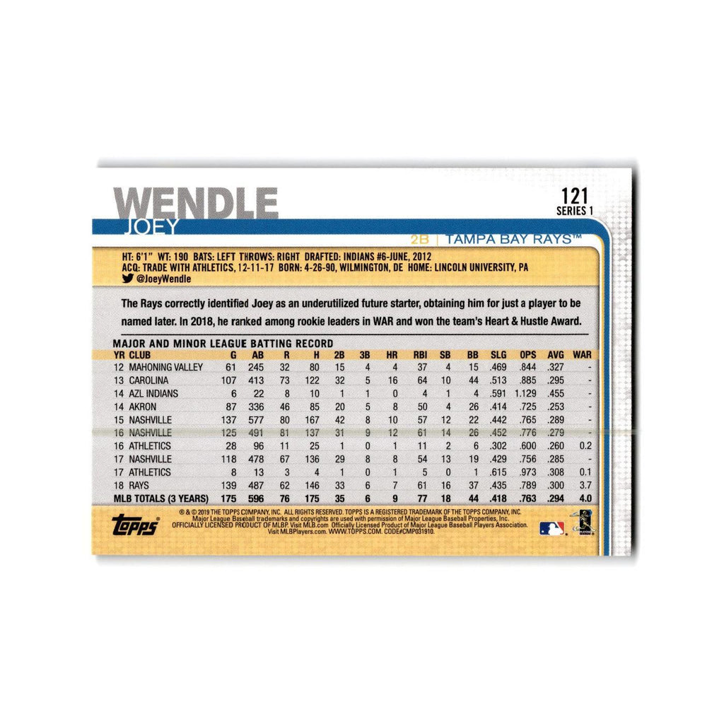 Joey Wendle 2019 Topps #121 Tampa Bay Rays Baseball Card NM