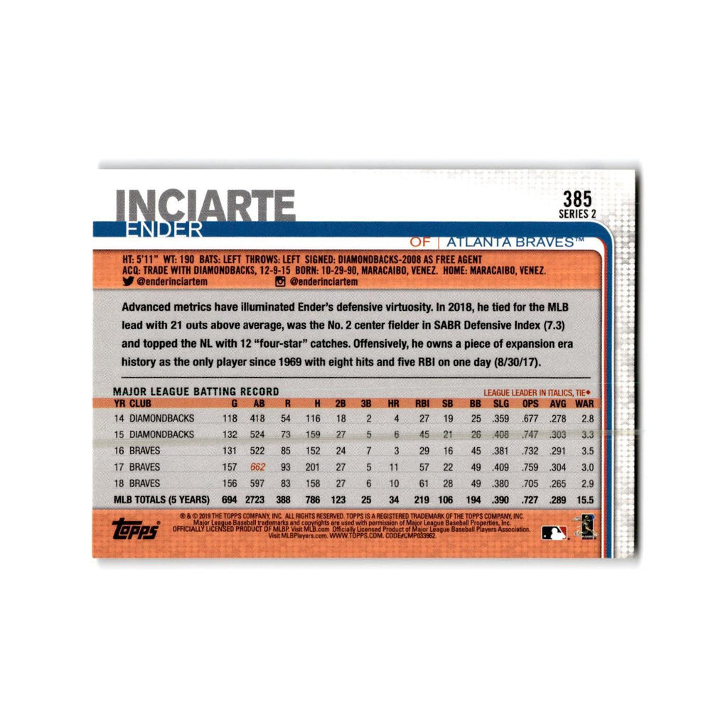 Ender Inciarte 2019 Topps #385 Atlanta Braves Baseball Card NM