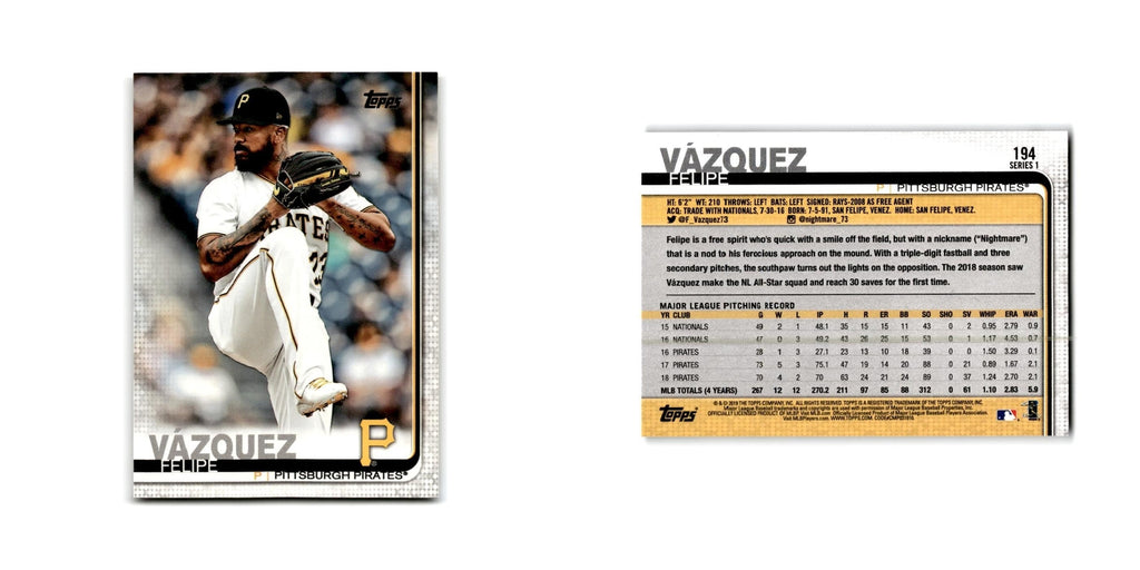 Felipe Vázquez 2019 Topps #194 Pittsburgh Pirates Baseball Card NM