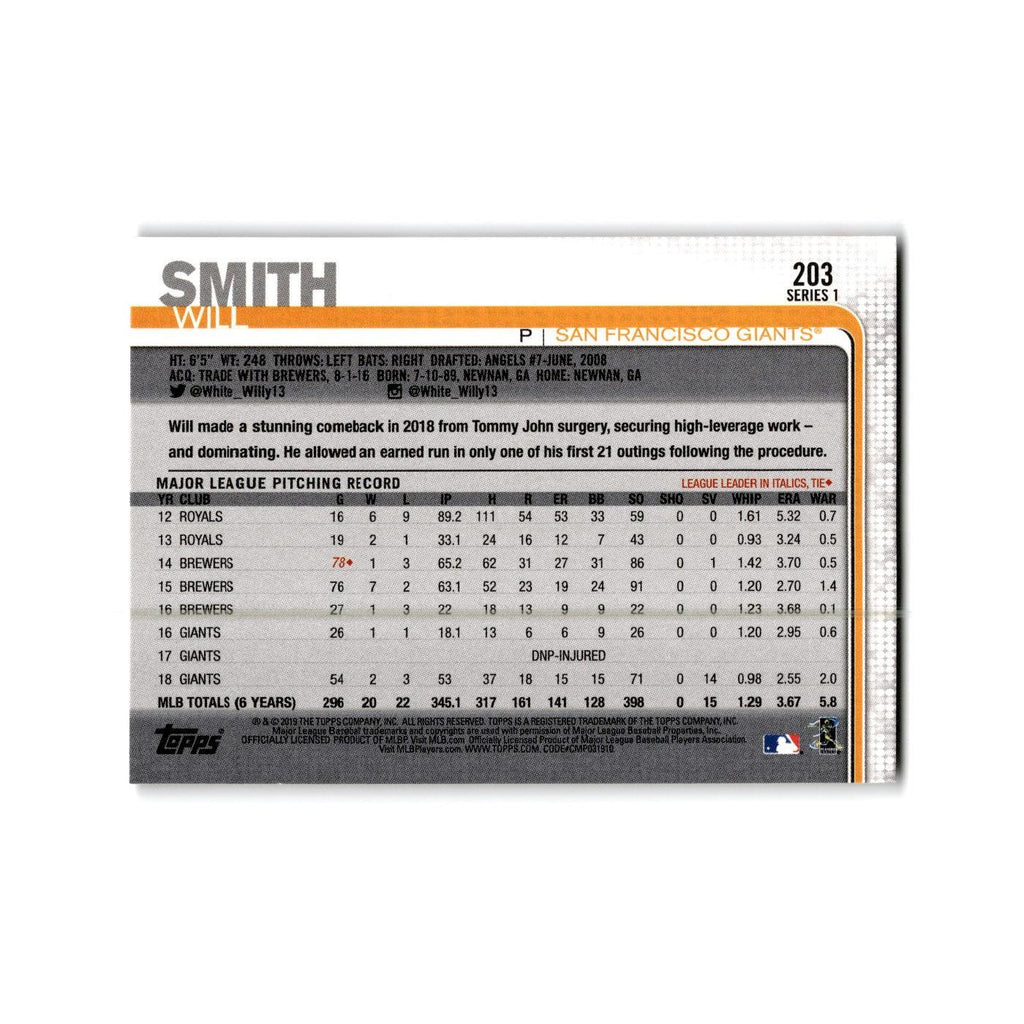 Will Smith 2018 Topps #203 San Francisco Giants Baseball Card NM