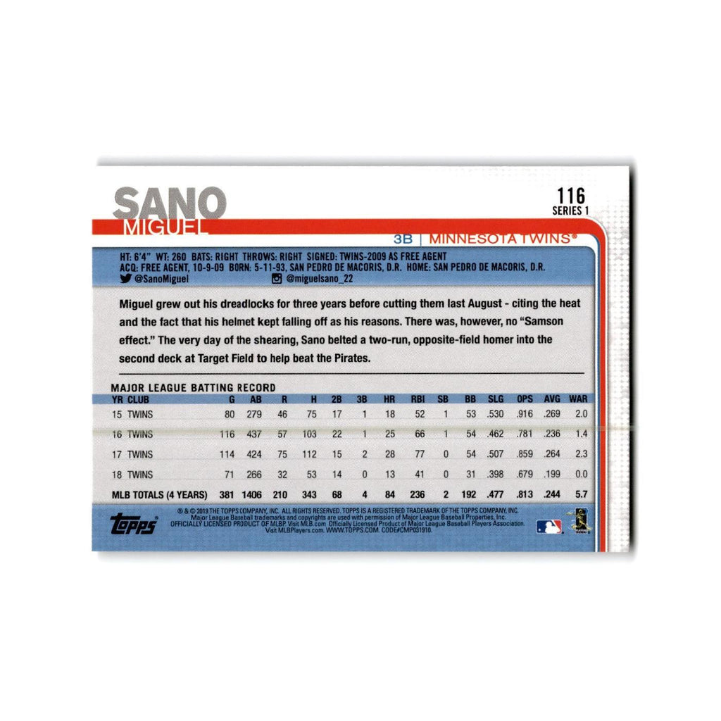 Miguel Sano 2019 Topps #116 Minnesota Twins Baseball Card NM