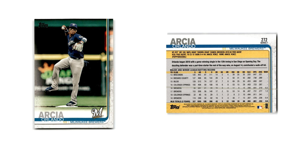Orlando Arcia 2019 Topps #272 Milwaukee Brewers Baseball Card NM