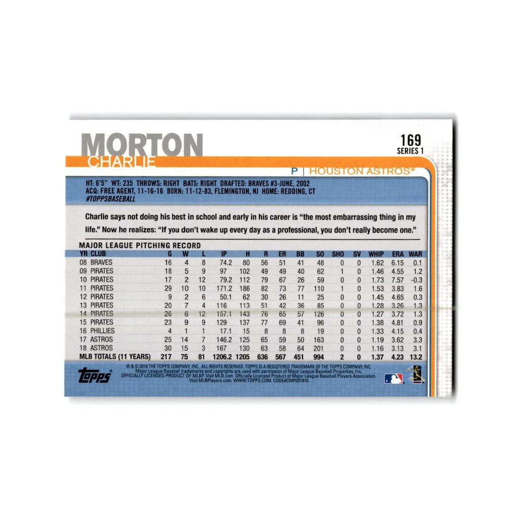 Charlie Morton 2019 Topps #169 Houston Astros Baseball Card NM
