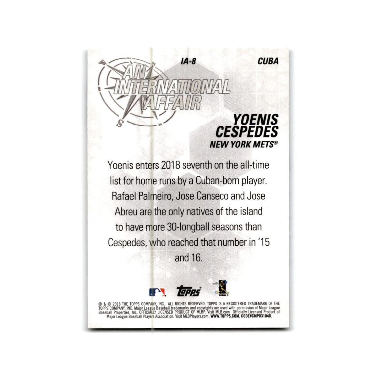 Yoenis Cespedes 2019 Topps #IA-8 New York Mets Baseball Card NM