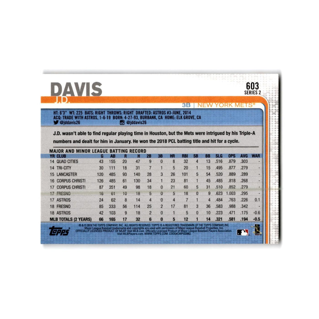 J.D. Davis 2019 Topps #603 New York Mets Baseball Card NM