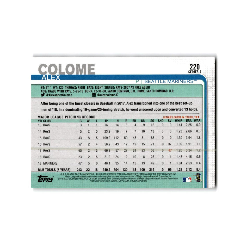 Alex Colome 2019 Topps #220 Seattle Mariners Baseball Card NM