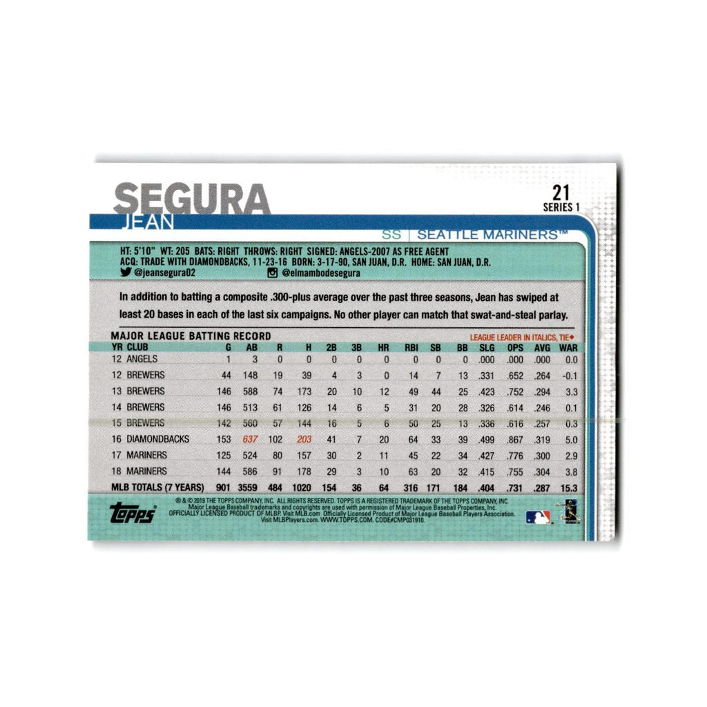 Jean Segura 2019 Topps #21 Seattle Mariners Baseball Card NM