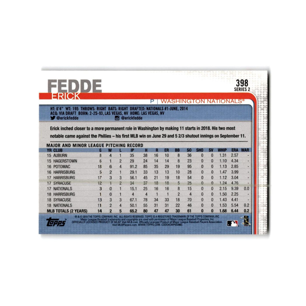Erick Fedde 2019 Topps #398 Washington Nationals Baseball Card NM