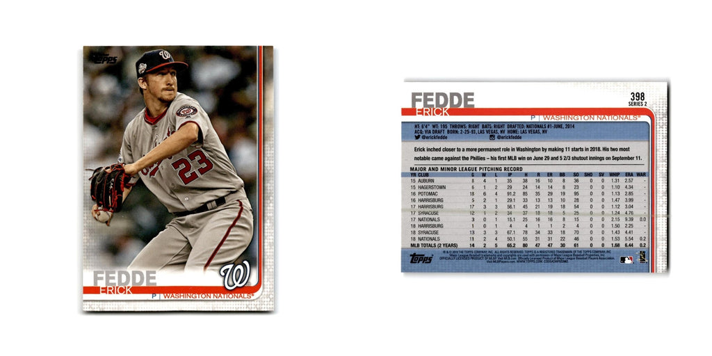 Erick Fedde 2019 Topps #398 Washington Nationals Baseball Card NM