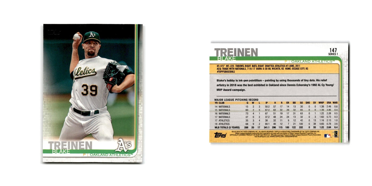 Blake Treinen 2019 Topps #147 Oakland Athletics Baseball Card NM
