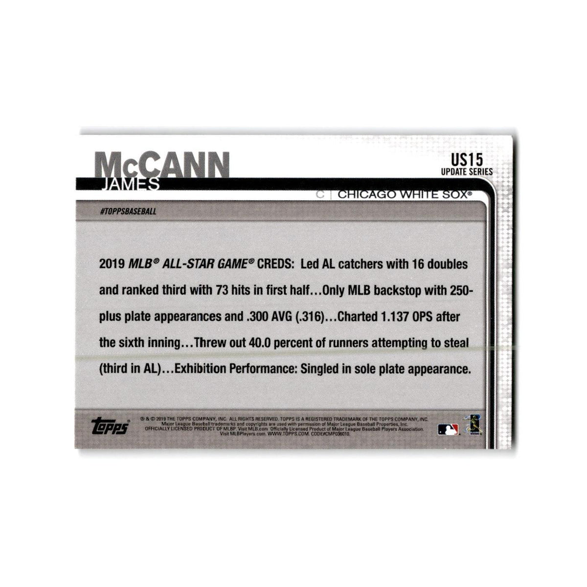 James McCann 2019 Topps #US15 Chicago White Sox Baseball Card NM